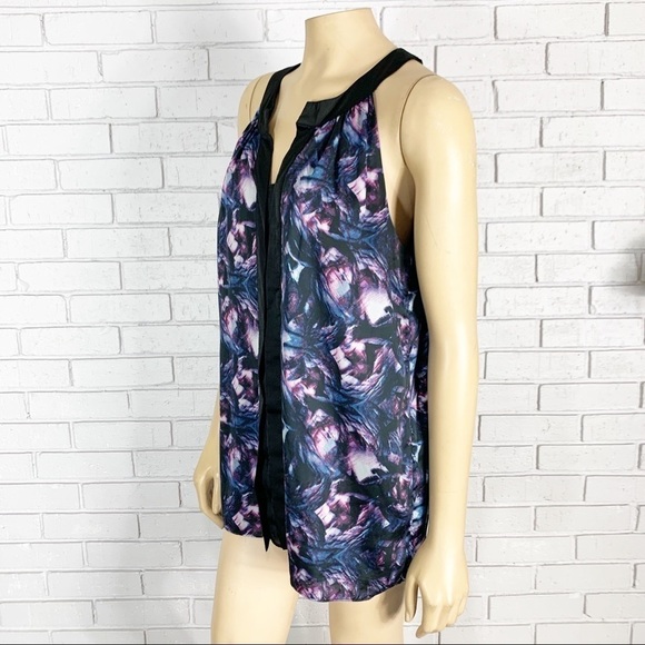 Kenneth Cole Purple Floral Blouse With Black Trim - Picture 3 of 8